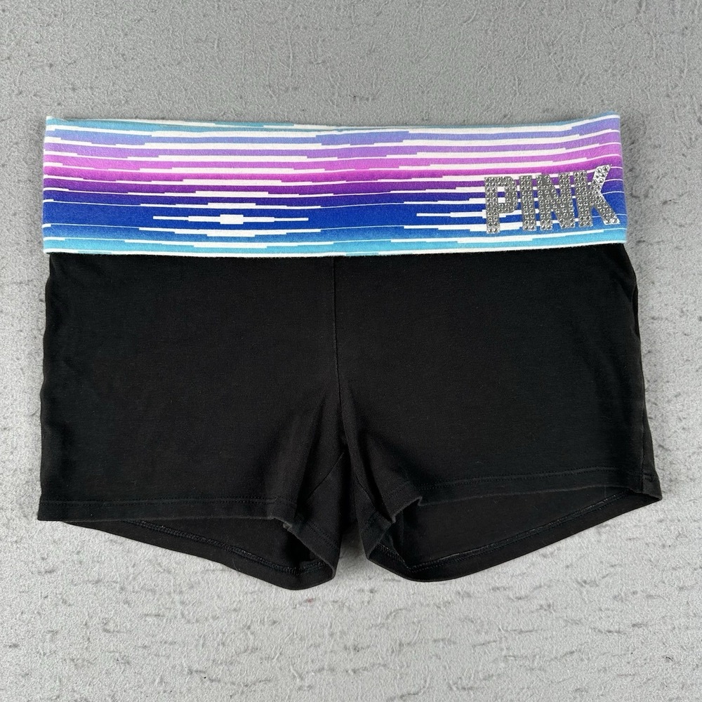 Y2K Victoria Secret Pink Yoga Fold Over Booty Shorts Small Rhinestone Bling